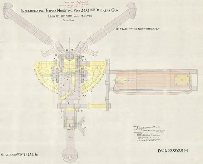 Experiemental tripod mounting for 303" Vickers, plan of the top