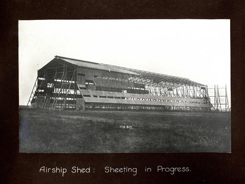 Airship shed, sheeting in progress
