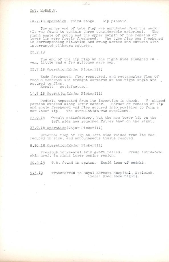 Gillies British Patient File of Corporal W McRae